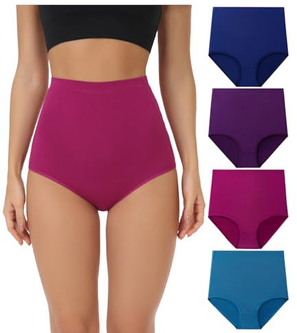 wirarpa Women's Cotton Knickers Super High waisted Briefs Ladies Underwear Full Coverage Panties Multicolor 4 Pack 5XL
