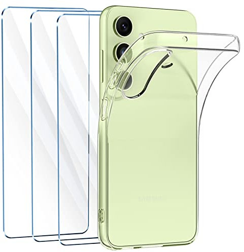 FLLAO Hülle Kompatibel mit Samsung Galaxy A54 5G Handyhülle mit 3 Stück Schutzfolie, Durchsichtig Case Transparent Silikon TPU Schutzhülle Premium 9H Gehärtetes Glas