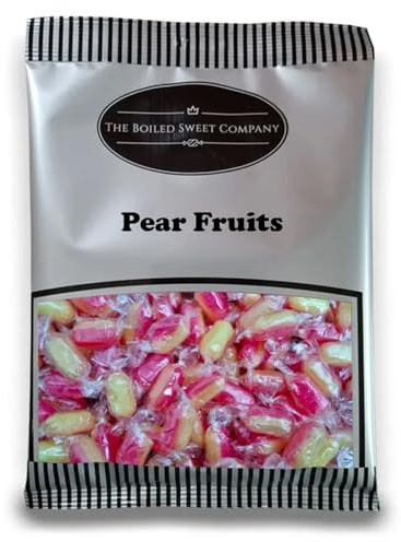 The Boiled Sweet Company® Pear Fruits 1Kg - Traditional Wrapped Pear Flavour Hard Boiled Sweets - Bright Pink and Yellow in Colour - Bulk 1 Kilo Bag - Retro British Pick and Mix