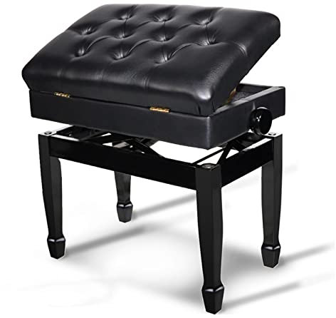 oiakus Klavierbank mit Stauraum, Verstellbarer Klavierhocker, PU-Leder, bequemes Kissen, Klavierhocker, Klavierbank, Klavierhocker, ergonomisch, 56 x 36 x 50–60 cm, schwarz