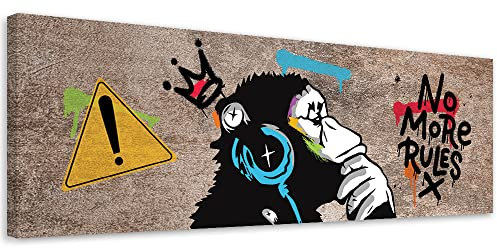 Feeby Bilder 90x30 cm Banksy DJ Affe 1 tlg Modern Wandbilder Leinwandbilder Bild auf Leinwand Kunstdruck Wand Bild Wanddeko Design Kinderzimmer Wohnzimmer Music wie gemalt bunt