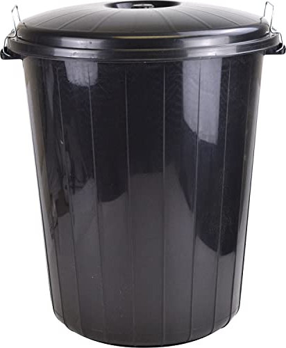 Large 50 Litres Heavy Duty Plastic Bin for Animal Food Storage Garden Waste Rubbish with Clip Locking Lid (Black 50L)