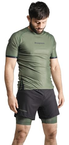 Progress Jiu Jitsu Academy+ Short SleeveRashguard | Flexible and Durable BJJ Rash Guard | Moisture-Wicking Compression Tops for Men and Women | 80% Polyester/20% Spandex