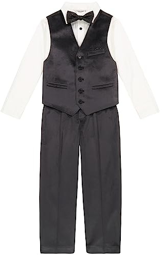 Calvin Klein Jungen 4-Piece Formal Dress Up Suit Vest Set, Vest, Pants, Collared Dress Shirt, and Tie Business-Anzug Hosen-Set (4er Pack)