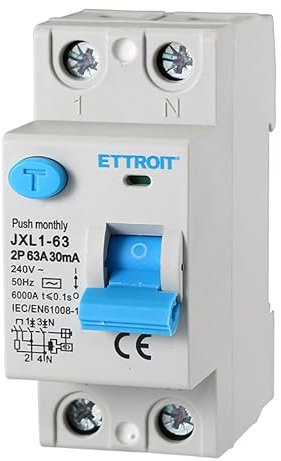 ZOREI Interruttore Differenziale Puro, 2P 2 Poli 30mA 220V, Salvavita Differenziale, Occupa 2 Moduli DIN (2P 63A)