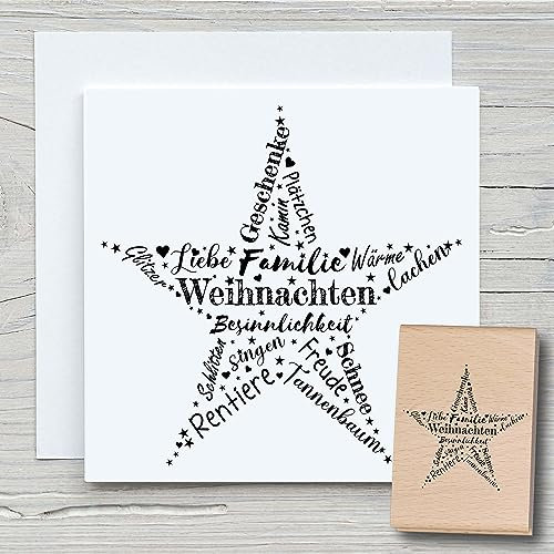 NEWSTAMPS Stempel Stern Schrift Motivstempel aus Holz & Gummi zum Karten und Geschenke basteln, Holzstempel für Weihnachten, Weihnachtskarte, Advent, Scrapbook, Textilstempel, Deko, Freunde