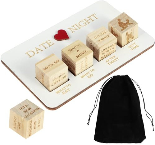 BOBASH Date Night Dice Wooden Date Ideen Night Game Würfel mit Aufbewahrungstasche Paar Holz Romantisch Data Night Dice Game Sagt Aktion Wiederverwendbare Würfel zum Geburtstag Valentinstag