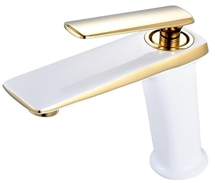 Robinet de lavabo en or blanc robinet de salle de bain eau froide et chaude robinet mitigeur de lavabo montage sur pont Torneira (Color : White-gold)