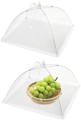 Cloche Alimentaire Pliable,2 Pièces Housses pour Aliments pop-up en Maille Anti-Mouche Couvercle de Nourriture Tente-Parapluie Anti-Insecte Cloche Anti-Insectes Pliant pour BBQ Corbeille à Fruits