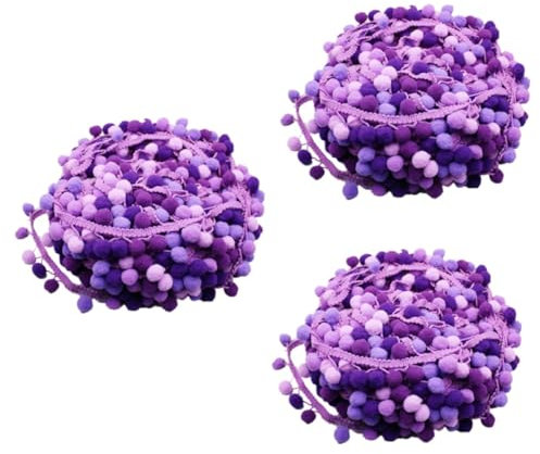 NUOBESTY 3 Stück 5 bunte Bommelborte Glamping-Zubehör rote Quaste Furball Quaste Spitze Randbereich geschenkband Ballfransenbesatz Kugel trimmen Quastenball Kranz Schleife schmücken Violett