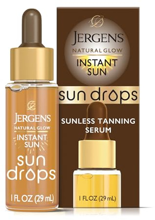 Jergens Natural Glow Instant Sun Drops, Sunless Tanning for Face and Body, Instant Sun Bronzing Drops, Oil Free, 1 Fl Oz