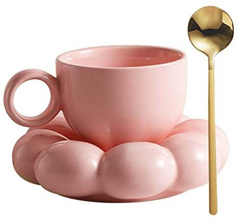 Banziaju Tasse en céramique de 200 ml, tasse à café en céramique rose avec cuillère de tournesol nuage tasse de café avec soucoupe tasse de thé l'après-midi pour le bureau à domicile