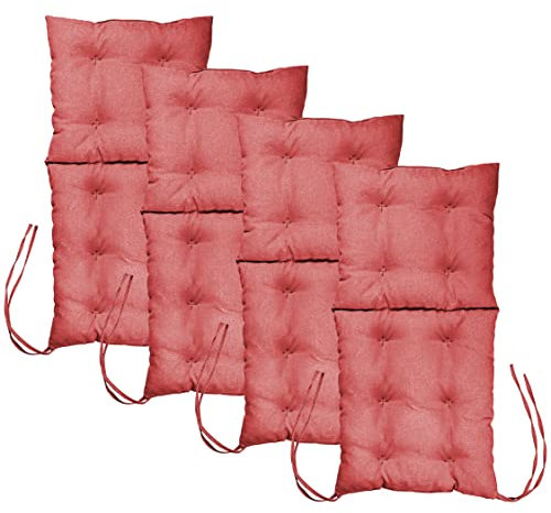 MG Design Stuhlkissen 4er Set 50 x 100 cm Sitzkissen rosa - Gartenstühle Sitzauflagen aus Polsterstoff, mit weicher Füllung, mit Schnüren zum Binden - Niedriglehner Auflagen