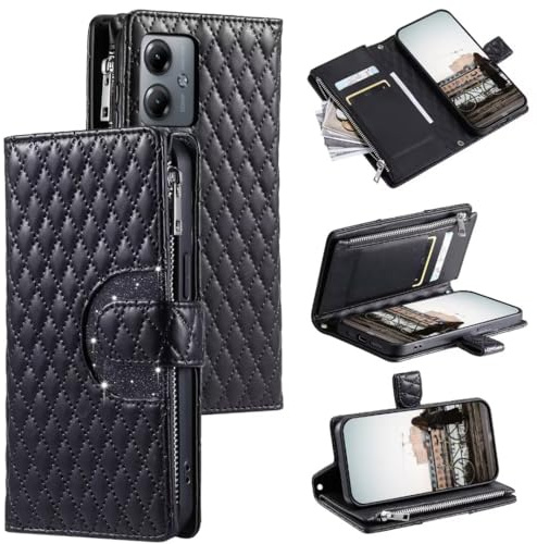 for Samsung Galaxy A52 Case with Card Holder for Women Girls, Glitter Bling Shockproof Wallet Case with Strap Wrist, Protective Leather Cover for Samsung Galaxy A52,black