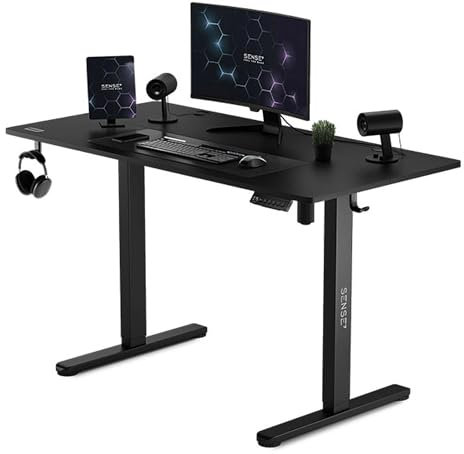 SENSE7 Scrivania Elettrica Regolabile in Altezza NOJO, Standing Desk 120x60, Tavolo PC con Memoria, Scrivania con Vassoio per Cavi, Tavolo da Gaming con Gancio, Regolazione Silenziosa, Black