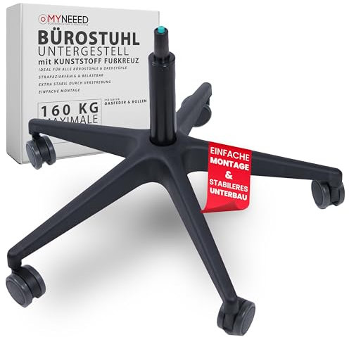 MYNEEED Universal Bürostuhl Untergestell Ersatzteil Set - Stuhlrollen, Gasdruckfeder & Fußkreuz für Gaming Stuhl, Chefsessel - Kratzerfreie Rollen, TÜV Geprüfte Sicherheit (230 mm Gasfeder)