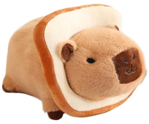 TOPLITHE Süßes Capybara Plüschtier Mit Tragbarer Kopfbedeckung Capybara Kuscheltier Stofftier Plush Spielzeug Geschenk for Kinder(Bread)