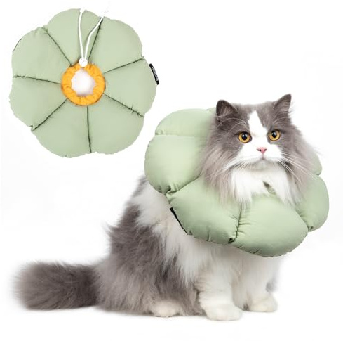Halskrause Katze,weich, wasserdicht, verstellbar, Grüne Blume, Größe M | Einstellbarer Halskrause Halsband, Katze Wiederherstellung Halsband Kragen Cone