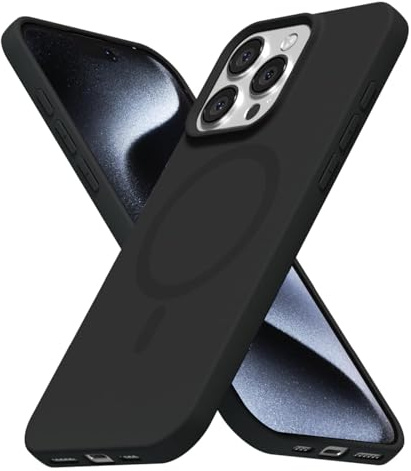 LoeoeL for iPhone 15 Pro Case Silicone Mag Safe, Compatible with Magsafe Ultra Slim Thin Magnetic Phone Case for Women Girls, Soft Rubber Gel Matte TPU Solid Color Minimalist Cover, Black