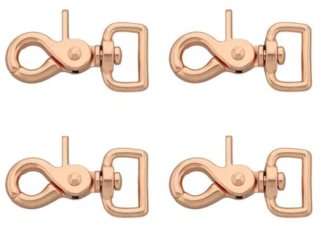Scheren-Karabiner Haken 4 Stück im Set für Hunde-Halsband, Pferd, Schlüssel-Anhänger, Hand-Tasche | legierter Stahl 60 mm Länge, 20 mm Loch-Durchmesser, 360 Grad Dreh-Gelenk | Roségold (25 mm)