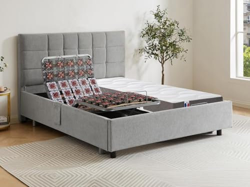 Vente-unique - Lit électrique de Relaxation déco Tout plots + Matelas 100% Latex 3 Zones - 2 x 70 x 190 cm - Tissu - Gris - JOFAR de DREAMEA