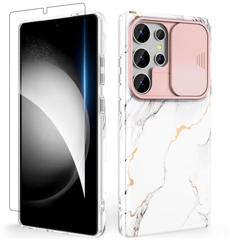 SHEDEER für Samsung S25 Ultra Hülle mit Kameraschieber + Schutzfolie, Samsung Galaxy S25 Ultra Hülle Stilvoll Glänzend, Leicht Slim Fit Kratzfest Handyhülle für Samsung S25 Ultra 6.8'' Marmor