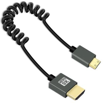 YANBORONSN 8K Mini HDMI zu HMDI Spiralkabel 2.2FT, Frühlingsspirale HDMI zu Mini HDMI Kabel, Kurzes HDMI Kabel 2.1 8K@60Hz 48Gbps für Kamera/Camcorder/HDTV/Tablet regelmäßig