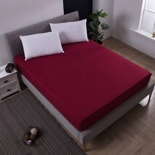 AMDXD Cache-sommier 160 x 200 cm - Respirant - Couleur unie - Bordeaux - Résistant aux plis et à la décoloration - En polyester - Pour lit à sommier tapissier et surmatelas