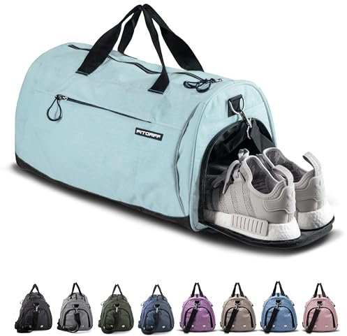 Fitgriff® Sporttasche & Reisetasche für Damen und Herren - mit Schuhfach & Nassfach - Tasche für Sport, Fitness & Reisen - Trainingstasche, Gym Bag (Cyan, 48 x 26 x 25 cm (Small))