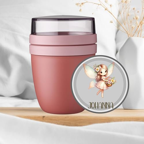 wolga-kreativ Personalisiertes Müslibecher to Go - Mepal Müslibecher, Joghurtbecher to Go für Kinder, Fee Blumen Geschenk zur Einschulung, Schule & Kindergarten mit Namen