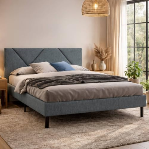 Dmora Doppelbett Caldes Grau Gepolstert, mit Lattenrost