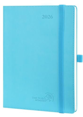 POPRUN Kalender 2026 Wochenplaner 22 x 16,5 cm, 17-Monate-Terminplaner (Jan.2026-Dez.2026), Buchkalender 1 Woche 2 Seite Softcover mit PU-Leder - Blaugrün