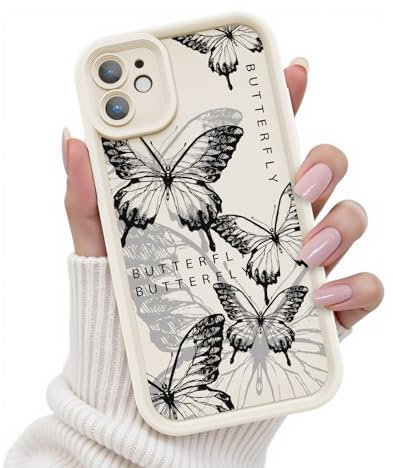 FUXICASE for iPhone 12 Case, Creative Butterfly Pattern Design for Girl Women, Soft Silicone Shockproof Anti-Scratch Protection Phone Cover for iPhone 12 (Ballet Black Butterfly)