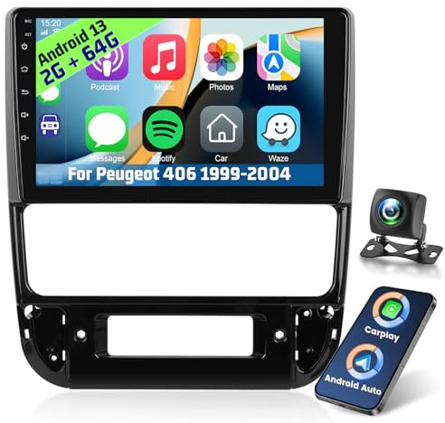 [2+64G] Autoradio Android pour Peugeot 406 1999-2004 avec sans Fil Carplay & Android Auto, Radio Tactile 9 Pouces avec WiFi GPS Mirror Link DSP FM/RDS Radio SWC+ AHD Caméra de Recul