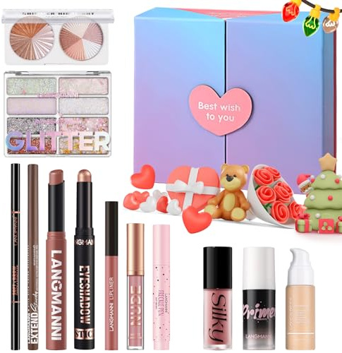 Beauty 12 Stück Urlaub Geschenk-Set, komplettes Kosmetik-Starter-Set mit Lidschatten, Foundation, Lippenstift, Rouge, Eyeliner, Überraschungs-Geschenkset für Muttertag, Weihnachten und Geburtstage