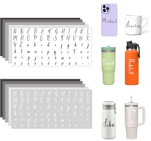 INCOK Rub on Transfers for Crafts - 10 Sheets Black White Custom Letter Name UV DTF Cup Wrap for 16 oz Glass, Personalized Monogram Number Transfer Sticker DIY Mug Laptop Phone Case Decals