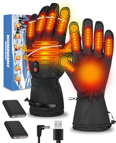 Heated Gloves Rechargeable for Men Women, 7.4V 6000mAh USB Electric Heating Gloves, 3 Heat Levels, Waterproof & Windproof, Touch Screen, Hiking Cycling Camping Outdoor Work Winter Gift for Men, Size L