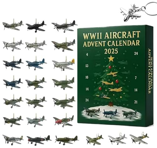 WWII Aircraft Advent Calendar, 24 Days of Iconic Warbirds, 2025 Handmade Miniature Christmas Fighter Countdown Calendar, with 24 Warbirds Models, for History Buffs, Airplane Lovers (1pc)