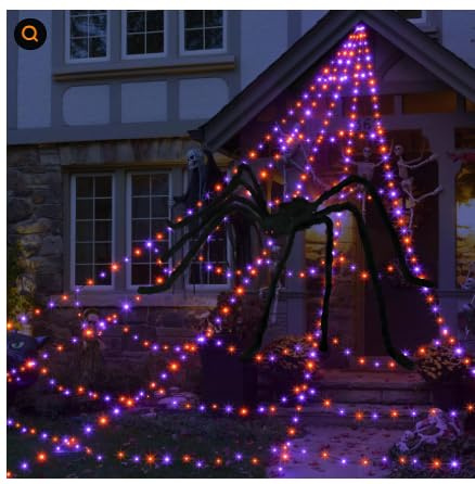 Halloween Deko Spinnennetz 5x4,8m + Riesen Spinne 1,5m mit LED-Beleuchtung (8 Modi) – Gruselige Outdoor-Deko für Garten, Horror-Dekoration, Halloween-Party