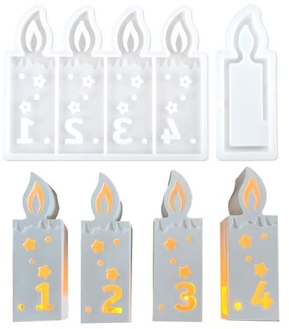2 PCS Silikonformen Gießformen Weihnachten – Adventskranz Zahlen 1-4, Gipsformen zum Gießen für Kerzenhalter & Epoxidharz, DIY-Deko für Advent & Weihnachten