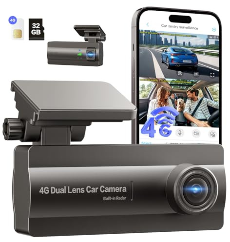 NUASI 4G LTE Dashcam Vorne Hinten 2K/1080P mit 24/7-Parkmodus, Auto Kamera mit GPS-Tracking, OBD-Installation, G-Sensor, APP-Alerts, Live-Ansicht, Nachtsicht & 32GB SD-Karte