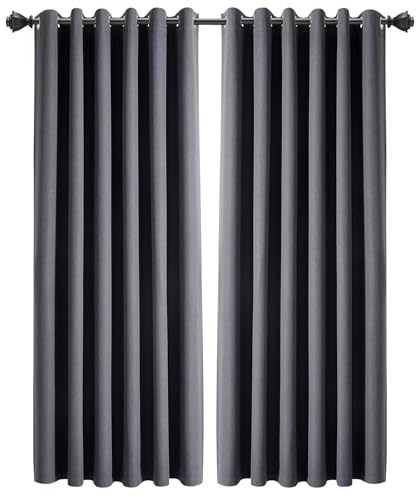 INSPIRE HOMEWARE 100% Blackout Curtains for Bedroom 90x90 charcoal Linen Curtains Super Soft & Energy Saving Thermal Insulated Eyelet Curtain 2 panels with Matching Tiebacks