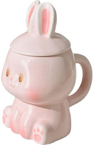 ZONSUSE Süße Hase Tasse,Tasse Lustige Form,3D Tasse mit Kaninchen,Hase Becher mit Deckel und Löffel,Personalisierte Geschenke für Familie, Freunde, Paar,Kinder, Geburtstage 350ml (Rosa Hase)