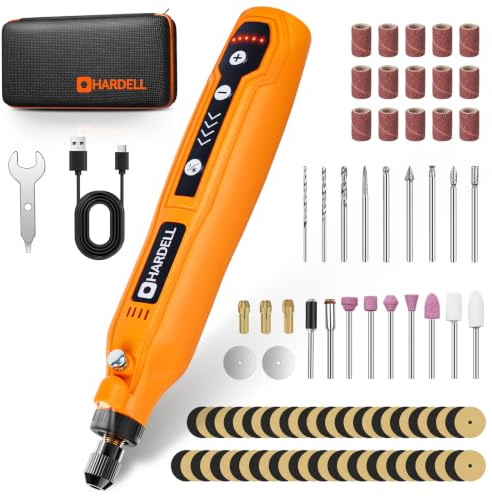 HARDELL outil rotatif multifonction sans fil 3.7V, mini perceuse 5 vitesses avec 69 accessoires – Perceuse/graveur LED pour bricolage, modélisme, bijoux, résine – Kit DIY débutant