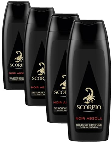Scorpio - Gel Douche Corps Homme - Collection Noir Absolu - Format 250 ml (Lot de 4)