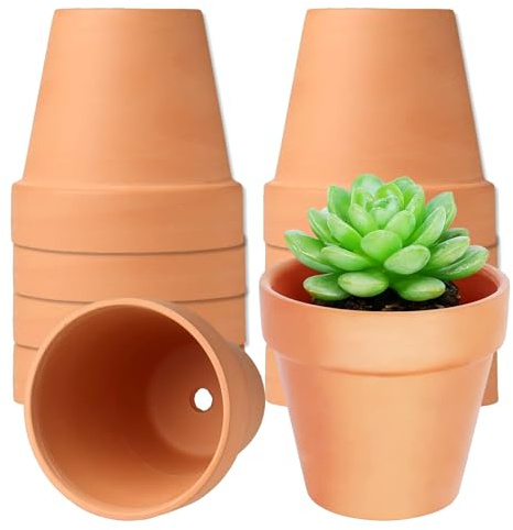 10 Piezas Macetas Terracota Pequeñas con Orificio Drenaje, Barro Mini Reutilizables 10x8 cm, Maceteros Decorativas Exterior Interior para Suculentas, Casas Cactus, Enteras, Plantas Plántulas