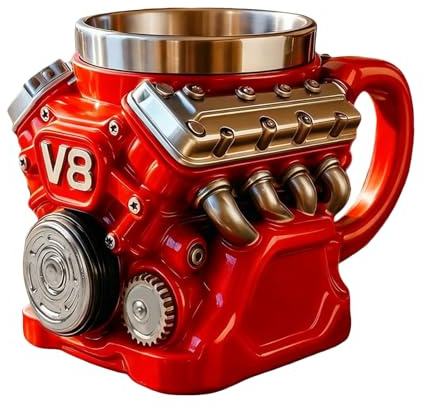 Livoravoli V8 Engine Mug, Realistic 3D Engine Stainless Steel Coffee Mugs for Men, Creative Car Mechanic Coffee Cup, Insulated Vacuum Car Mugs for Car Enthusiasts, Racing Fans