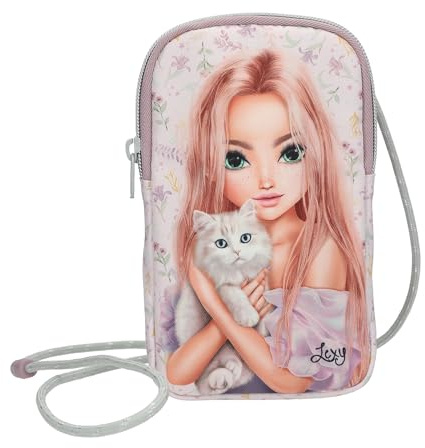 Depesche 13963 TOPModel Blooming Kitty - Handytasche in Lila, mit Model Motiv, Blumen Muster und Katze, Tragetasche mit Umhängeschlaufe für das Smartphone