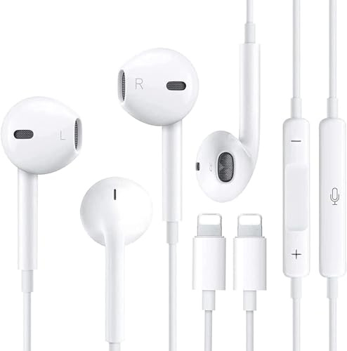 2 Auricolari in-ear per iPhone [certificati MFI] Cuffie con cavo, auricolari con microfono e controllo del volume, connettore per cuffie K, compatibili con iPhone 14 Pro Max Plus/13/12/SE/11/XS/8
