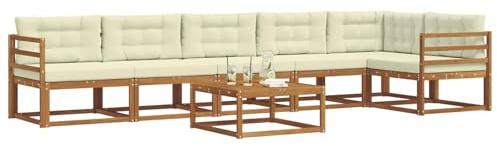 vidaXL Outdoor-Sofagarnitur mit Kissen 7 pcs Natur und Creme, Garten-Lounge-Sofa-Set, modernes Ecksofa, langlebige Gartenmöbel, anpassbare Terrasse für Wohnräume